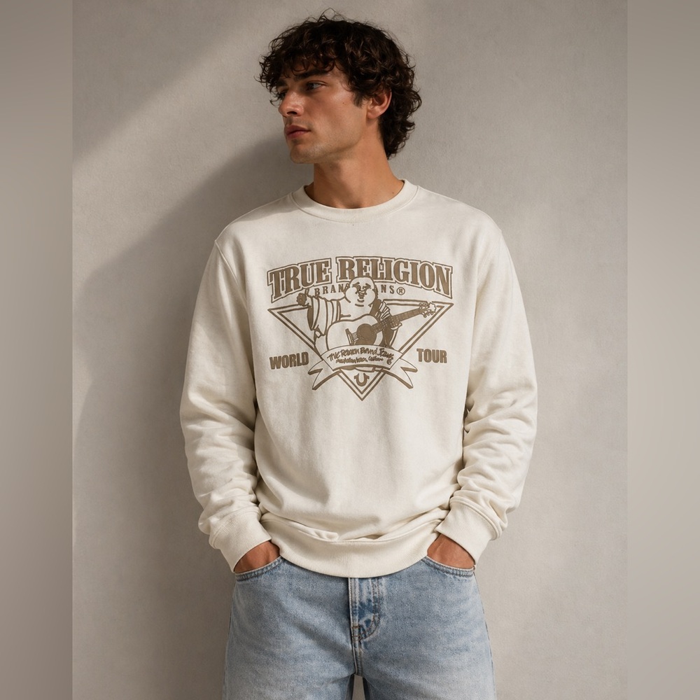 True Religion Cream Graphic Sweatshirt. Size L VGC